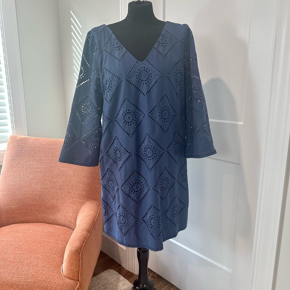 Navy Blue Eyelet Dress